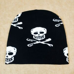 Unisex Black Skull and Crossbones Beanie Hat